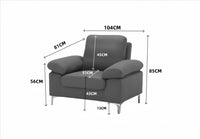Modern One, Two & Three Seater Sofa Blue & Grey Fabric with Chrome Feet - Comfortable Couch with Cushion for Living Room, Bedroom or Office