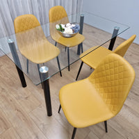 Glass Dining Table with 4 Mustard Chairs Dining Room Dining Table set for 4