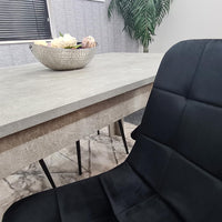 Dining Table with 4 Black Velvet Chairs Stone Grey Effect Wood Table Set for Dining Room