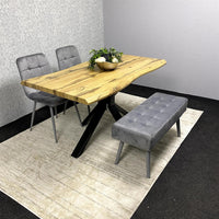 Wood Dining Set with Tufted Velvet Chairs & Grey Velvet Bench