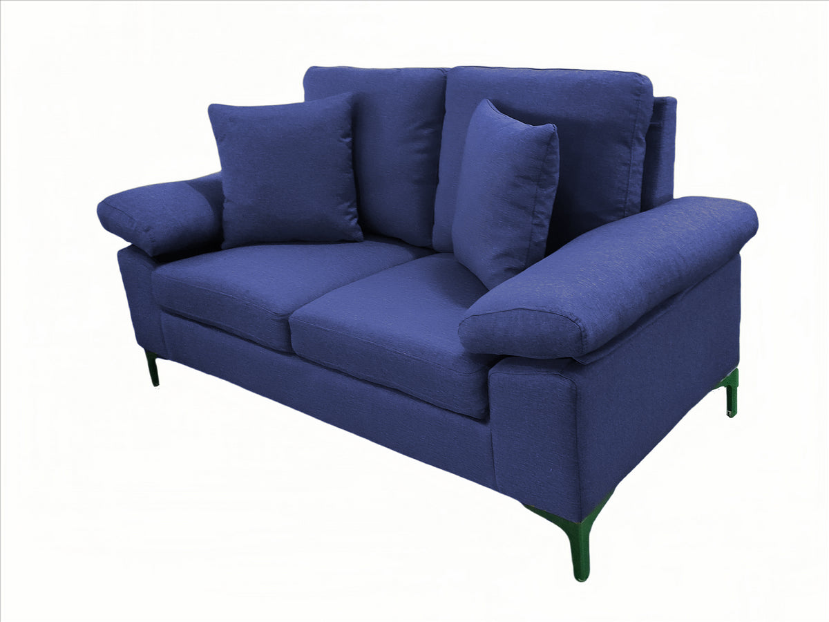 Modern One, Two & Three Seater Sofa Blue & Grey Fabric with Chrome Feet - Comfortable Couch with Cushion for Living Room, Bedroom or Office