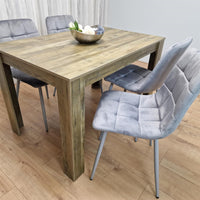 Dining Table and 4 Chairs Rustic Effect Wood Table 4 Grey Velvet Chairs Dining Room