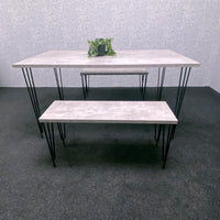 Grey Wooden Dining Table Hairpin Legs with 2 Benches - Dining Kitchen Room Furniture