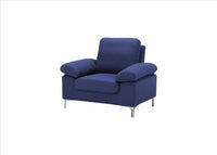 Modern One, Two & Three Seater Sofa Blue & Grey Fabric with Chrome Feet - Comfortable Couch with Cushion for Living Room, Bedroom or Office