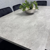 Grey Dining Table with Hairpin Legs, Bench & 4 Black Velvet Chairs Set for Kitchen & Dining Room