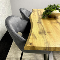 Wooden Dining Set with 2 Grey Velvet Chairs and 2 Wooden Benches