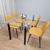 Glass Dining Table with 4 Mustard Chairs Dining Room Dining Table set for 4