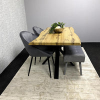 Black Marble Effect Dining Table with 6 Tufted Black Velvet Chairs – Tempered Glass Top with Metal Legs – Elegant Modern Dining Room Furniture Set