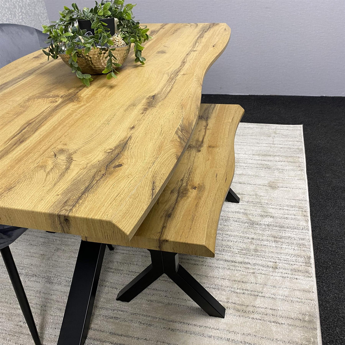 Brown Wooden Dining Table with 2 Grey Chairs and Bench - Dining Kitchen Room Furniture