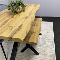 Brown Wooden Dining Table with 2 Grey Chairs and Bench - Dining Kitchen Room Furniture