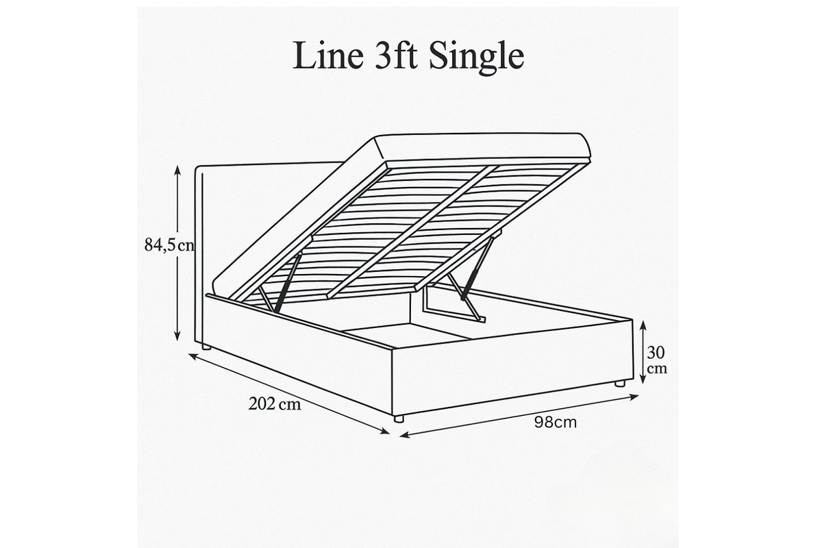 Ottoman Bed Gas Lift Storage Grey 3ft Single Line Pattern Velvet Pine Wood Bedroom