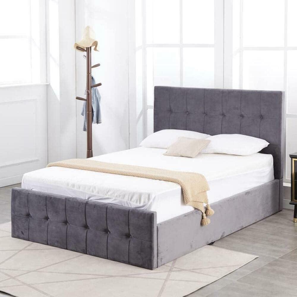 Ottoman Bed Gas Lift Storage Grey 4ft6 Double Cushioned Velvet Bedroom