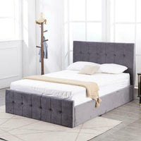 Ottoman Bed Gas Lift Storage Grey 4ft6 Double Cushioned Velvet Bedroom