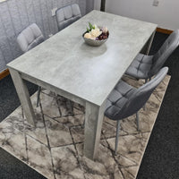Dining Table with 4 Grey Velvet Chairs Stone Grey Effect Wood Table Set for Dining Room