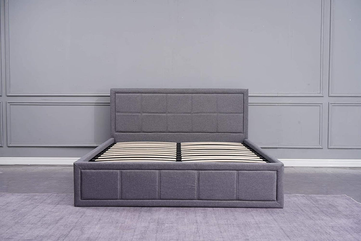 Ottoman Storage Bed Grey 4ft6 Double with 1 Mattress Wooden Fabric Bedroom Furniture