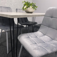 Grey Dining Table with Hairpin Legs & 4 Grey Velvet Chairs Set for Kitchen & Dining Room