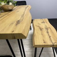 Wooden Dining Table with 2 Benches and 2 Black Velvet Chairs
