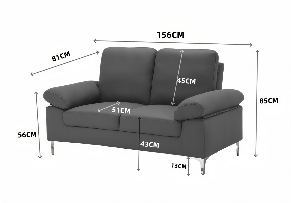 Modern One, Two & Three Seater Sofa Blue & Grey Fabric with Chrome Feet - Comfortable Couch with Cushion for Living Room, Bedroom or Office
