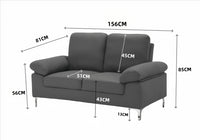 Modern One, Two & Three Seater Sofa Blue & Grey Fabric with Chrome Feet - Comfortable Couch with Cushion for Living Room, Bedroom or Office