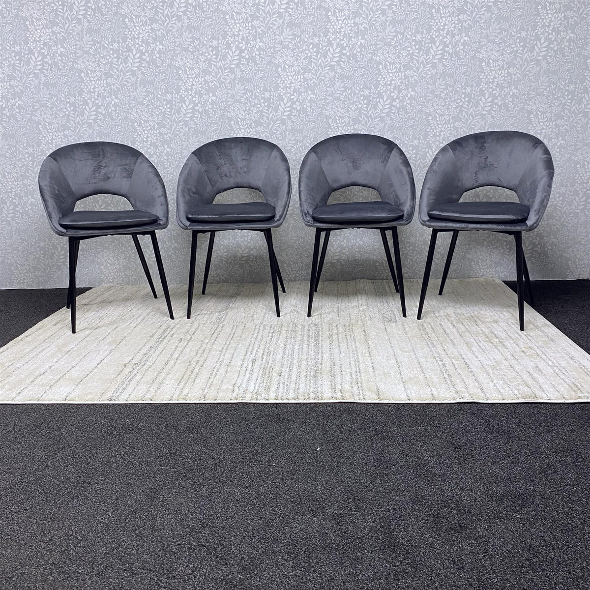 Grey Velvet Dining Chairs Set of 4 Modern Metal Legs for Living Room and Office
