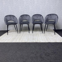 Grey Velvet Dining Chairs Set of 4 Modern Metal Legs for Living Room and Office