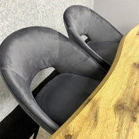 Wooden Dining Set with 2 Grey Velvet Chairs and 2 Wooden Benches