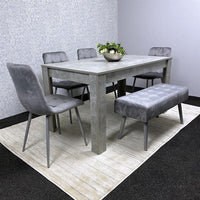 Grey Wooden Dining Table Set with 4 Grey Chairs and 1 Bench - Dining Kitchen Room Furniture