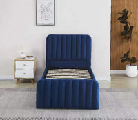 Ottoman Gas Lift Storage Bed 3ft Single and 1 Mattress Blue Velvet Bedroom