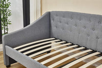 Daybed with Trundle Grey 3ft Single with 2 Mattresses Fabric Tufted Wooden Bedroom
