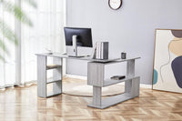 Grey Office Desk L-shaped with Grey Velvet Upholstered Chair Wooden Room Furniture