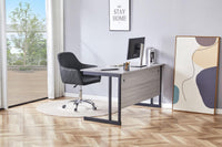 Grey Office Desk with Black Velvet Upholstered Chair and Matching Drawer Unit