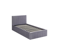Ottoman Bed Gas Lift Storage Grey 3ft Single Line Pattern Velvet Pine Wood Bedroom