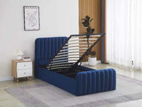 Ottoman Gas Lift Storage Bed 3ft Single and 1 Mattress Blue Velvet Bedroom