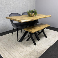 Brown Wooden Dining Table with 2 Grey Chairs and Bench - Dining Kitchen Room Furniture