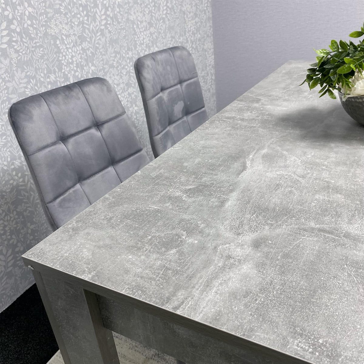 Grey Wooden Dining Table Set with 2 Grey Chairs and one Bench - Dining Furniture