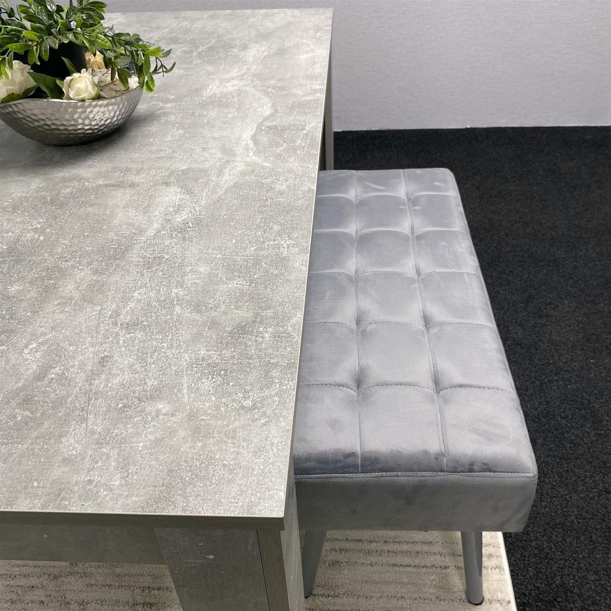 Grey Wooden Dining Table Set with 2 Grey Chairs and one Bench - Dining Furniture