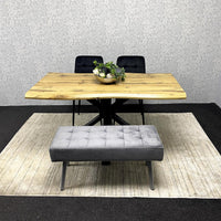 Dining Set with Velvet Chairs and Iron-Legged Wooden Benches
