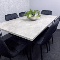 Grey Wooden Dining Table Hairpin Legs with 6 Black Velvet Chairs - Dining Kitchen Room Furniture