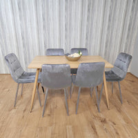 Beige Oak Design Dining Table Set with Velvet Chairs & Metal Legs