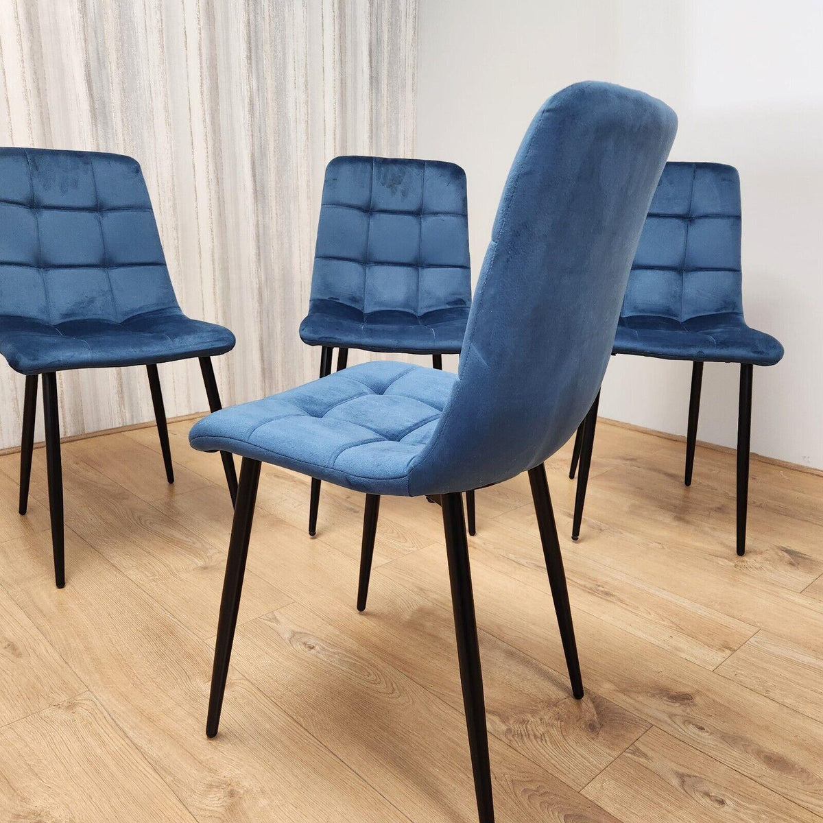 Dining Table and 4 Chairs Round Glass Table 4 Blue Velvet Chairs Dining Set
