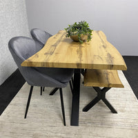 Brown Wooden Dining Table with 2 Grey Chairs and Bench - Dining Kitchen Room Furniture