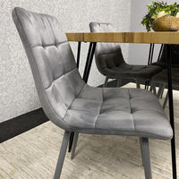 Wooden Dining Table and 4 Grey Velvet Chairs - Stylish Dining Room Furniture