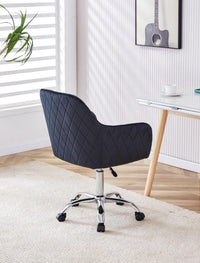 Grey Office Desk with Black Velvet Upholstered Chair and Matching Drawer Unit