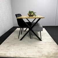 Modern Dining Table Set with Padded Bench and Black Velvet Chairs – Wood Effect Tabletop with X-Shaped Metal Legs – Stylish Kitchen or Dining Room Furniture