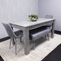 Grey Wooden Dining Table Set with 2 Grey Chairs and 2 Benches - Dining Furniture