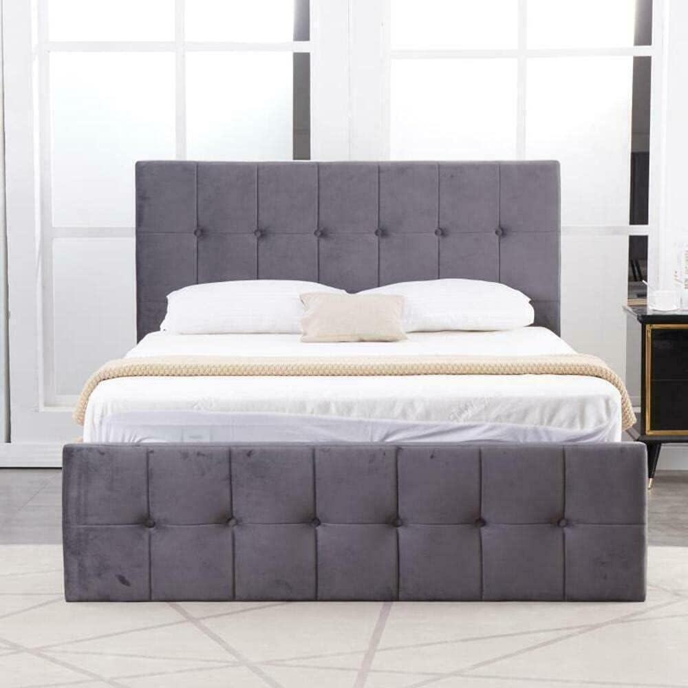 Ottoman Bed Gas Lift Storage Grey 4ft6 Double Cushioned Velvet Bedroom