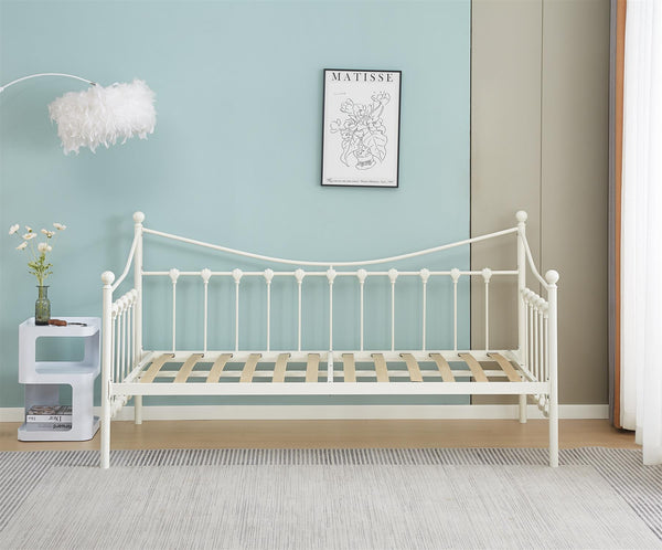 Daybed Without Trundle White 3ft Single Bed with 1 Mattress Metal Bedroom Living Room