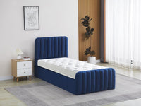 Ottoman Gas Lift Storage Bed 3ft Single and 1 Mattress Blue Velvet Bedroom