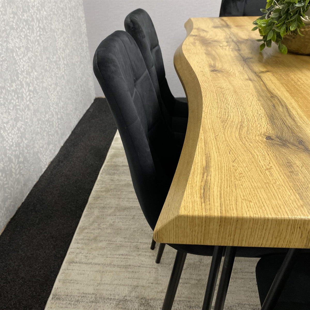 Wooden Dining Table and 6 Black Velvet Chairs - Stylish Dining Room Furniture