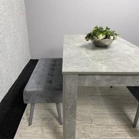 Grey Wooden Dining Table Set and 2 Benches with Metal Legs – Dining Kitchen Room Furniture